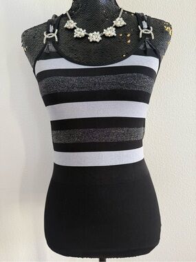 Soho Lady Y2K Black & Silver Striped Sleeveless Tank Top Size One Size